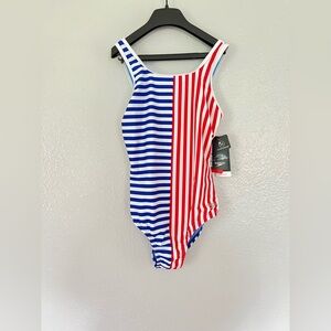 New Speedo Kid Girl Striped One - Piece Swimsuit Size: 14